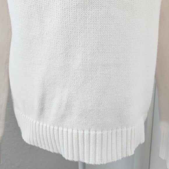 LAUREN Ralph Lauren White 1/4 Zip Long Sleeve Sweater w/ Crest in Women's Large - Picture 5 of 15